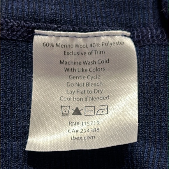 Ibex Navy Blue Waffle Knit Merino Wool Light Weight Pop Over Hoodie Sz S GUC - Picture 6 of 11